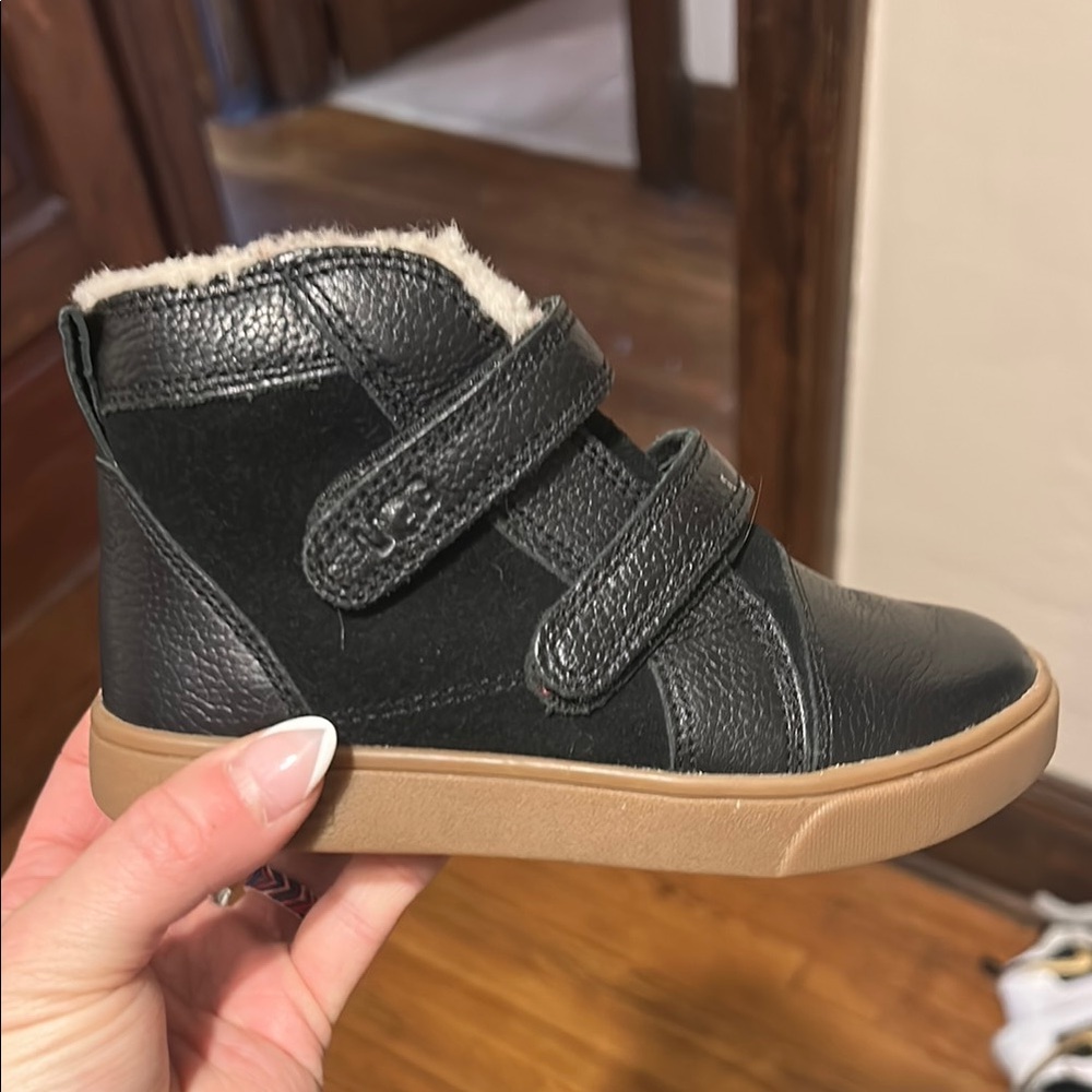 UGG Black and Tan High Ankle Boots with Velcro Straps